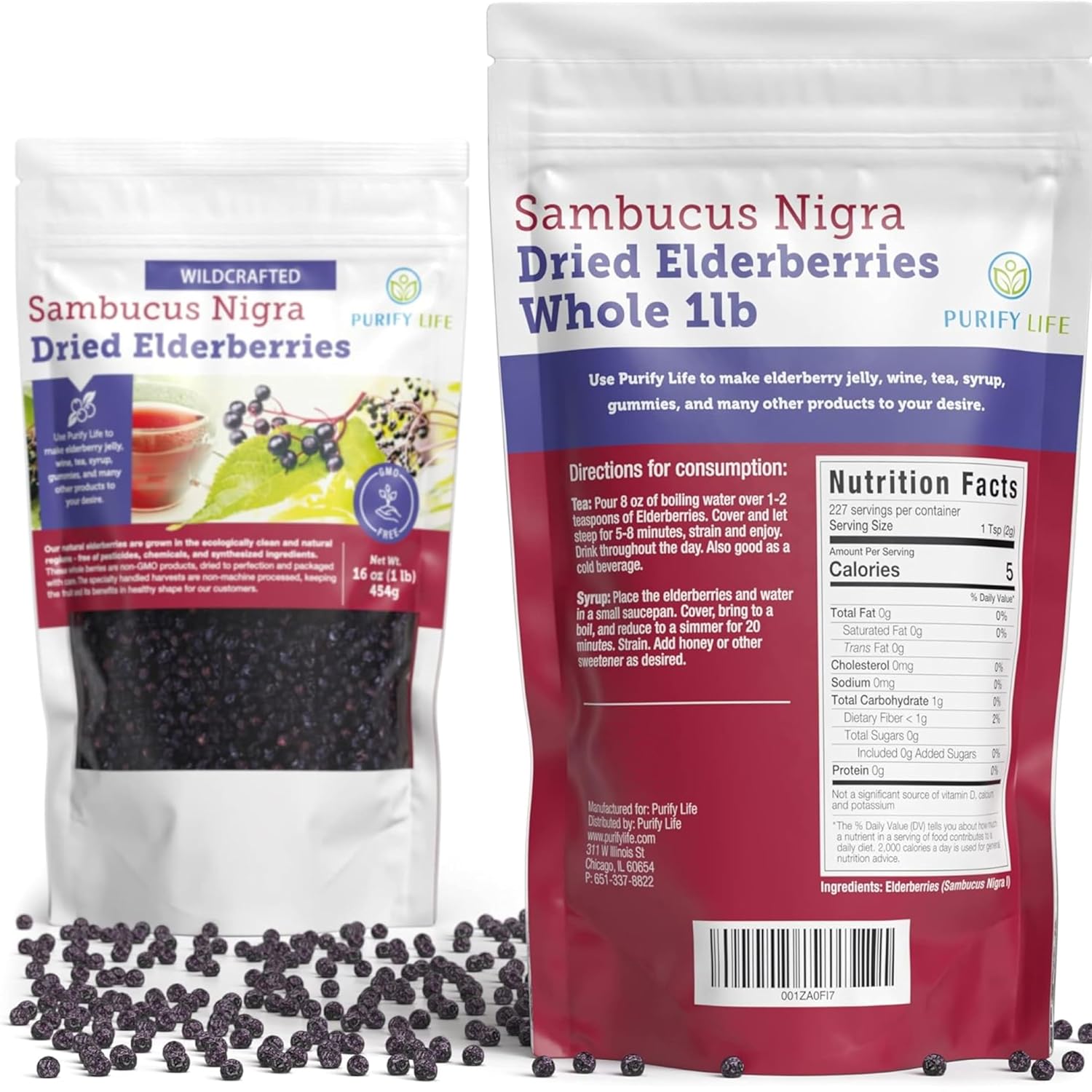 Wildcrafted Dried Elderberries - Bulk Supply - 1lb