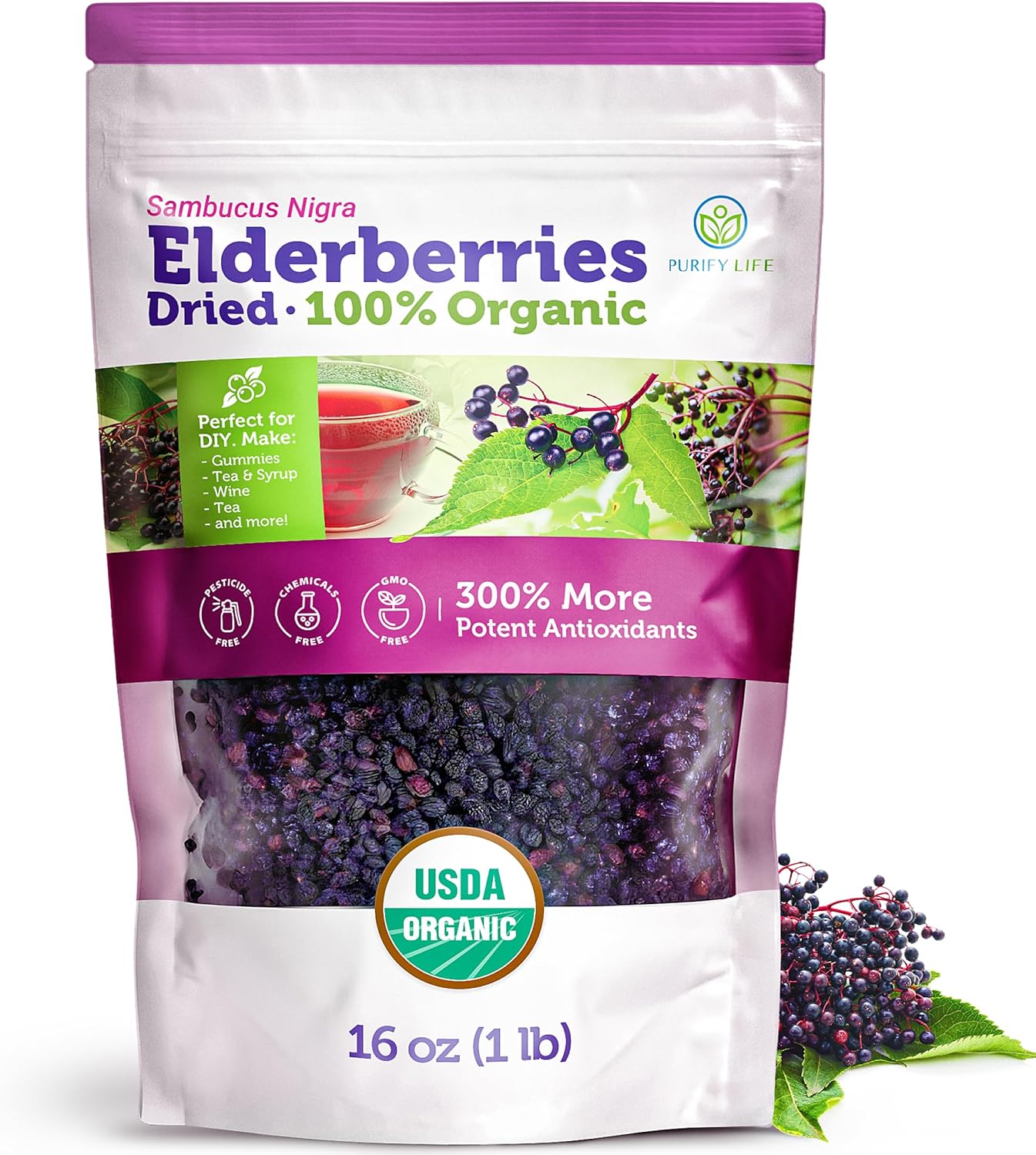 USDA Certified Organic Dried Elderberries - Bulk -
